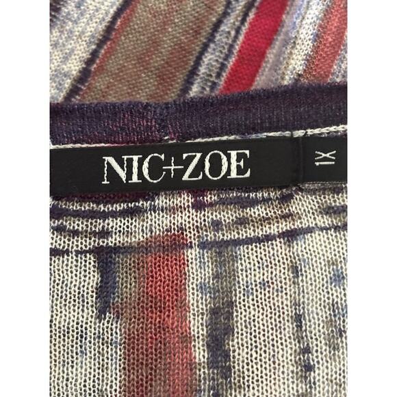 Nic + Zoe striped top, 1X, artsy casual, bohemian, linen blend, resort, layering - Picture 4 of 5